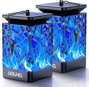 Solar Lanterns Outdoor Waterproof, Upgraded 99 LEDs Hanging Solar Lights for Outside with Auto On/Off & Metal Clip, Blue Flickering Flame Outdoor Lanterns Decorative for Garden Yard, 2 Pack