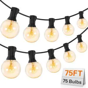 Outdoor String Lights 75Ft G40 UL Listed 80 Edison Bulbs (5 Spare) Globe String Lights Outside Lights Waterproof for Patio Balcony Porch Bistro Cafe Indoor Hanging Lights Christmas Party Decor