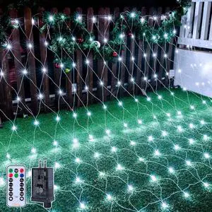 Ollny Net Lights Outdoor Mesh Lights IP67 Waterproof, 210LED 10x7ft Cool White Christmas Net Lights, Connectable Remote 8 Modes Tree Light for Bushes Shrubs Lawn Indoor Decorations