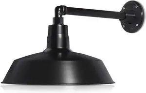 14in. Satin Black Outdoor Gooseneck Barn Light Fixture with 13in. Long Extension Arm - Wall Sconce Farmhouse, Vintage, Antique Style - UL Listed - 9W 900lm A19 LED Bulb (5000K Cool White)