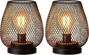 NEEDOMO 2 Pack Battery Operated Lamp Outdoor Table Lantern, LED Table Lantern with Timer Mode, Vintage Decorative Lights Cordless Lamp Indoor Outdoor Patio Bedroom Living Room with LED Bulb