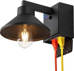 Dusk to Dawn Outdoor Barn Light Fixture with GFCI Outlet, Powder-coated Black Waterproof Exterior Wall Light Sconce, Photocell Sensor Porch Light Wall Mount with Outlet,Modern Farmhouse Outside Lights