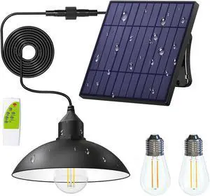 Solar Shed Light Outdoor Pendant Light with 4000mAh Solar Panel Warm/White Dimmable with Remote, Solar Powered Hanging Barn Light with Remote for Shed, 1 Pack
