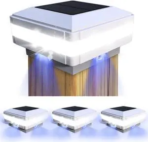 Sumaote Solar Post Cap Light, 52 LEDs 160 Lumen 4x4 Solar Post Lights IP65 Waterproof for 4x4 Wooden Posts, 6000K White LED Lighting, Outdoor Fence Deck Patio Decor, White Shell, 4 Pack
