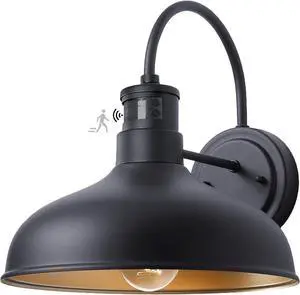 12in Exterior Barn Light Motion Sensor Black Outdoor Gooseneck Lighting Wall Mount Dusk to Dawn Farmhouse Style Outside Porch Light Fixture Outdoor Garage Barn Door Light for House