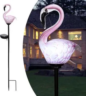 Afirst Solar Outdoor Lights Decorative - Solar Garden Stake Lights Flamingo Handblown Glass Stake Garden Pathway Light Outdoor Waterproof Glass Stakes for Pathway Yard Lawn Decoration