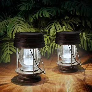 pearlstar Solar Lanterns Outdoor Hanging Solar Lights with Handle for Pathway Yard Patio Garden Decoration, Waterproof Outside Solar Table Lamp,2 Pack 5.5" H (White Lights)
