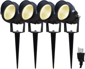 LED Outdoor Landscape Spotlight 120V 12W Waterproof Spot Lights for Yard House Garden Christmas Lighting, Warm White 3000K, 4 Pack