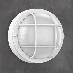 Faymart 8" Bulkhead LED Light White Round, Nautical Outdoor Wall Light, 3000K, 1500LM, 15W, Waterproof, Rust-Proof, Modern White Round Bulkhead Light