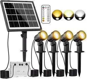 MEIKEE Solar Spot Lights Outdoor, 4-in-1 Solar Landscape Lights, 4W/6V IP66 Waterproof, 2700K/4000K/6500K Outdoor Landscape Spotlights with Remote for Garden Yard Driveway