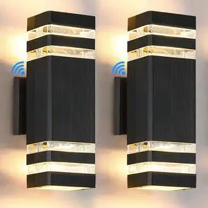 SHIMR Dusk to Dawn Outdoor Lighting 2 Pack, Outdoor Wall Sconce with GU10 Bulbs, Black Aluminum Exterior Lighting Fixtures Wall Mount, Modern Outside Lights for Garage Patio Garden, ETL Listed