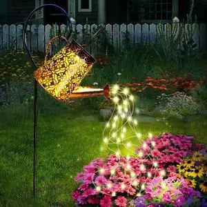 Solar Garden Watering Can Lights with Cascading Lights, Outdoor Hanging Lanterns for Garden Decor,Fairy Gardening Gifts for Mom Birthday,Fall Decor for Patio Yard Pathway