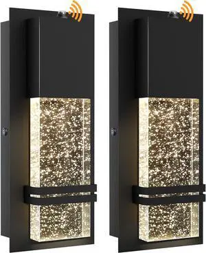PARTPHONER LED Dusk to Dawn Outdoor Light Fixture Exterior Wall Sconces Porch Light 2 Pack Outside Wall Lights with Crystal Bubble Glass 12W Lumen 3000K for Doorway Garden Hallway Patio Living Room