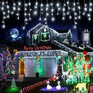 Icicle Christmas Lights Outdoor - 66ft 640 LED Icicle Lights for Outside 8 Modes with 120 Drops, Waterproof Plug in Fairy String Lights for Party Holiday Wedding Christmas Decoration, Cool White