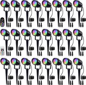 SUNVIE 24 Pack Halloween RGBW Low Voltage Landscape Lights 12W LED Color Changing Landscape Lighting with Remote Control and Wire Connectors, AC/DC 12V-24V Waterproof Outdoor Spotlight for Yard Garden