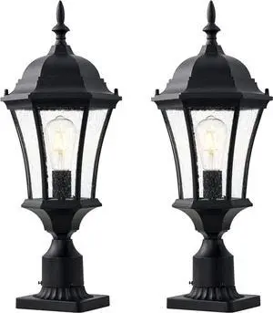 24" Aluminum Outdoor Post Light with 3" Fitter Base for Post Pole Mount, 2 Pack Black Exterior Pole Lantern Lights with Seeded Glass, Large Outside Post Lamp for Yard Garden
