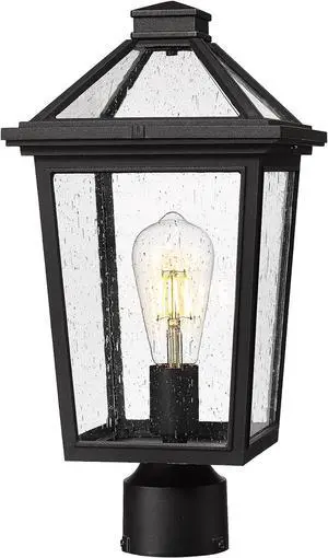 zeyu 16.5 Inch Outdoor Post Light, Exterior Lamp Post Light Fixture for Patio Yard, Die-Cast Aluminum with Seeded Glass Shade, Black Finish, ZX58MP BK
