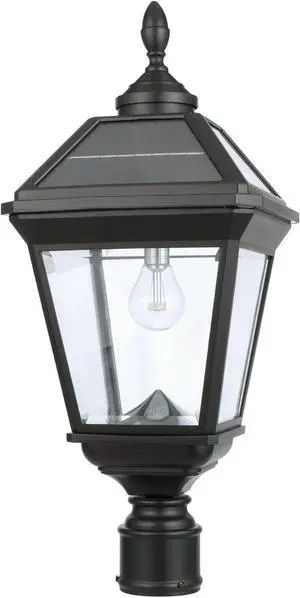 Gama Sonic Imperial Bulb V2 Outdoor Solar Lamp Post Light, Black Aluminum, Single Lamp with 3-inch Fitter for Posts or Pier Mount (Sold Separately), Warm White 2700K, 37B50012