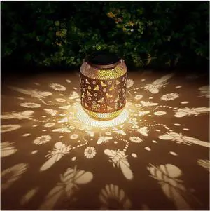 Bee Solar Lanterns Outdoor Waterproof Garden Decor Birthday Gifts for Mom Women Grandma Metal Hanging Solar Lights Outdoor Decoration for Patio,Yard,Porch,Backyard
