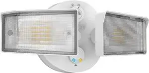 Lithonia Lighting HGX LED 2SH ALO SWW2 120 PE WH M2 HomeGuard LED Outdoor Security Floodlight, Adjustable Light Output, Switchable CCT, Photocell, 2-Lights, White
