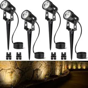 SUNVIE 3W Low Voltage Landscape Lighting LED Landscape Spotlights with Connectors Waterproof Low Voltage Landscape Lights 3000K Warm White Uplights Outdoor Spot Lights for Yard Garden House, 4 Pack