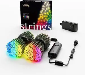 Twinkly Strings 600 LED RGB+White, LED Light String, in- and Outdoor Smart Multicolor LED Lights, Mappable LEDs, Compatible with Alexa, and Google Home, IP44, Black Wire, 157.5ft