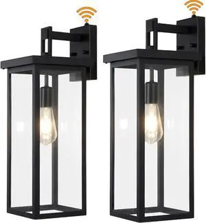 tewei 2 Pack Dusk to Dawn Large Outdoor Wall Lantern, 20 Inch Black Exterior Wall Light Fixtures, Large Porch Light with Clear Shade Sensor Modern Outdoor Sconce Lights for House Garage, E26 Base