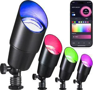 RGB+CCT Low Voltage Outdoor Landscape Lighting with Color Changing,IP65 Waterproof Uplights for Garden and Yard,12V Low Voltage Spotlights,Heavy Duty Accent Fixtures,Remote/APP Control