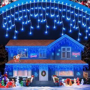972 LED106 FT Christmas Lights Outdoor, Plug in Waterproof Christmas Lights,Connectable 8 Modes Hanging Fairy Lights for Patio Window Holiday Wedding Party Pathway Indoor Decorations Blue