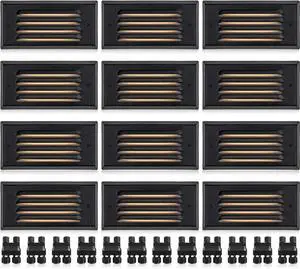 SUNVIE LED Low Voltage Step Lights 3000k Step Light Outdoor 5W Low Voltage Deck Lights with Horizontal Louver Faceplate Deck Stair Light for Stairs Fence Post Fastlock2 Connectors Included, 12 Pack
