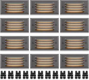 SUNVIE Low Voltage Step Lights Outdoor 5W LED Stair Lights with Horizontal Louver Faceplate Deck Lights for Steps Stairs Fences 12V 3000K 3.2FT ETL Listed Wire, Fastlock2 Connectors Included, 12 Pack