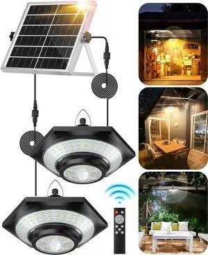 Solar Lights Indoor Outdoor, 4000LM Dimmable 5 Modes Motion Sensor Solar Shed Light with Remote IP65 Waterproof for Barn Gazebo Yard Garage Patio Security Lighting (Double-Heads)