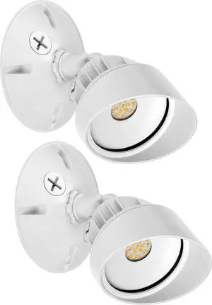 Maxxima LED Outdoor Flood Wall Light, Exterior Security Light w/Adjustable Head, 950 Lumens, 3000K Warm White, White (2 Pack)