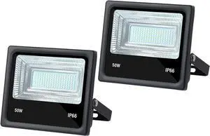Q QINGCHEN 2 PCS DC 12V LED Flood Light 50W 4500lm 3000K Warm White Outdoor Security Floodlight Lamp, IP65 Outside Waterproof