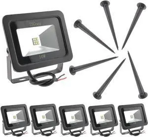 6 Pack Cool White 10W LED Flood Light Outdoor Waterproof IP65, Wall Security Landscape Lamp, Home, Square, Yard, Garage, Street, Pathway, Spike Stand, Low Voltage 12V 24V 36V 48V 60V DC AC