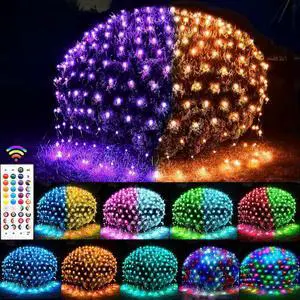 240 LED Net Lights, 35 Colors Changing Christmas Net Lights Outdoor Clear Wire, 14.8ft x 5ft Connectable Halloween Mesh Lights for Bushes Christmas Tree Holiday Wedding Party Hedge Patio Decor