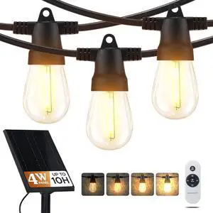 Brightech Ambience Pro Super Bright Solar - 48Ft Remote Control Outdoor String Lights with 15 Shatterproof S14 Bulbs, Commercial Grade LED, Waterproof Patio Lights, 4W Soft White for Patios, Gardens