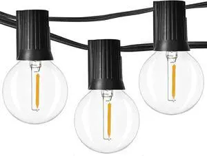 Outdoor String Lights 48ft with 23+2 Spare Bulbs, Shatterproof Dimmable Waterproof, LED 1W 60LM 2200K Warm Glow for Indoor/Outdoor Decoration and Lighting -Black Wire