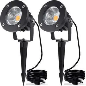 20W LED Landscape Lighting Outdoor Spotlight 120V AC Waterproof Yard Spot Lights Outdoor with Stake for Tree Flag Lights 3000K Warm White Lawn Decorative Lamp with US 3-Plug in (2 Pack)
