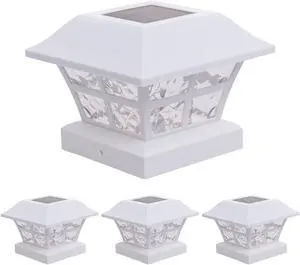 GreenLighting Evolve White Solar Post Cap Lights - 4x4 Post Caps and Outdoor Post Lights - Waterproof Solar Lights for Fence Posts - Solar Post Lights fit 4x4 5x5 Vinyl/PVC White, 4 Pack