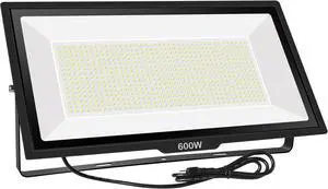 600W LED Flood Light, Waterproof IP66 with Plug, 6000K Daylight White, 60000LM Super Bright Floodlight for Yard, Garden, Garages