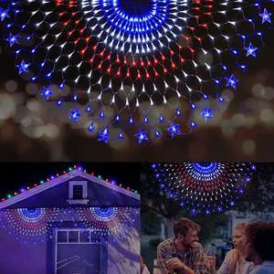 American Flag Lights - 243 LED Red, White & Blue Half Fan Lights, Waterproof for Yard & Garden, Festivals, Holidays, 4th of July Decorations