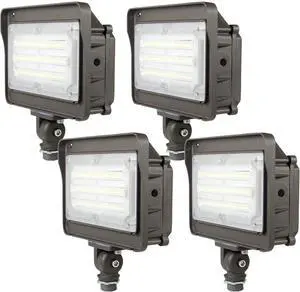 LED Flood Light 50W, Dusk-to-Dawn Photocell, 5000K 6500lm 100-277Vac, 180-degree Adjustable Knuckle, Waterproof Outdoor Security Lighting Fixtures, ETL Listed (4-Pack)