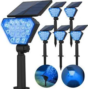 T-SUN Solar Spot Lights Outdoor 6Packs Blue Solar Spotlights Landscape Lights IP65 Waterproof Auto On/Off for Garden/Yard/Pathway/Patio