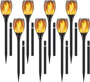 Solar Torch Light with Extension Rod, Solar Lights Outdoor with Flickering Flame, Waterproof Outdoor Lighting Fire Pathway Lights Landscape Decoration for Garden Yard Lawn Patio, 8Pack