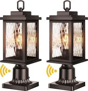 VIANIS Oil Rubbed Bronze Outdoor Post Lights 2 Pack, Dusk to Dawn Light Posts for Outside with Pier Mount Base, 100% Aluminum Body with Tempered Ripple Glass, ORB Column Mount Light(Hardwired 120V)