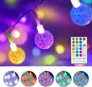 Coloured Globe String Lights Battery Operated,1 Pack 26.2FT 60 LED 16 Colour Changing Water Proof Crystal Ball Outdoor String Lights with Remote Control for Home, Patio,Party,Garden ,Christmas,Easter