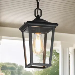 LOG BARN Outdoor Pendant Light Fixture, Farmhouse Exterior Lights, Anti-Rust Ceiling Outdoor Light with Clear Glass, Lantern Hanging Light for Front Door, Entry, Porch, and Gazebo