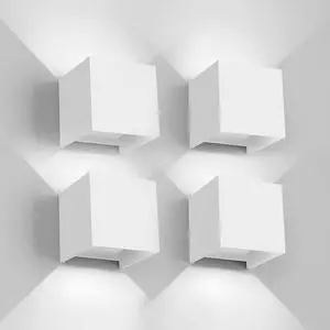 12W 4Pack Outdoor Wall Lights Exterior/Interior,LED White Outdoor Wall Sconces Light Fixtures Modern,IP65 Waterproof Square Aluminum Wall Lamps, Up and Down Lights 6500K Cold Lights