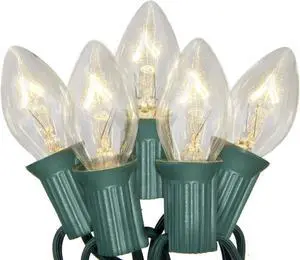 SUNSGNE C7 Christmas Lights, 25Ft Outdoor Christmas String Lights with 27 Clear Warm White Incandescent Bulbs, Christmas Vintage String Light for Patio, Christmas, Cafe, Party Decor, Green Wire